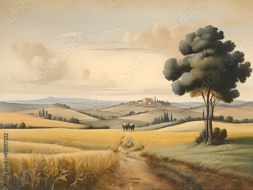 Italian Landscape Vintage Painting Illustration Art photo