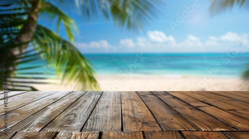 A polished wooden table or platform with a smooth horizontal texture in the lower foreground