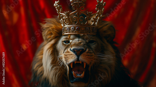King of jungle roaring  red background 