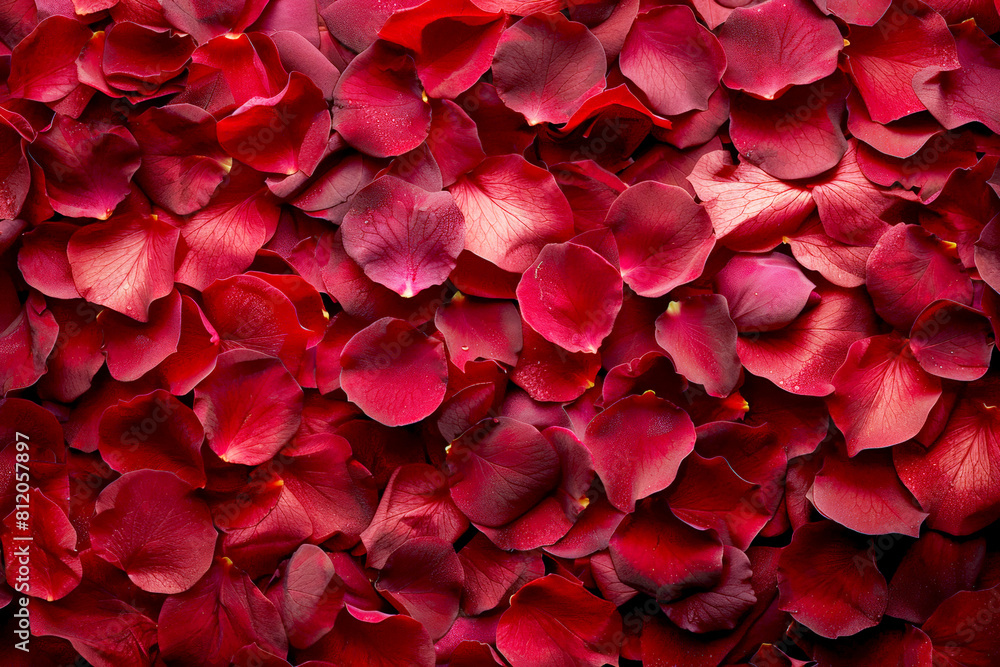 Dense cluster of vibrant red rose petals.