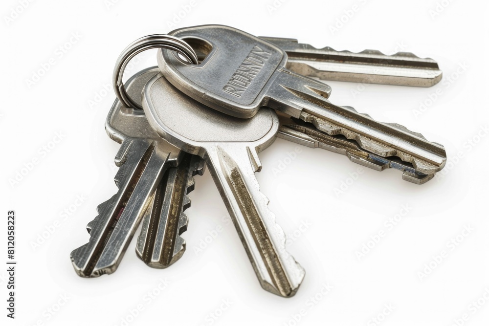 Keys On White. House Keys with House-Shaped Keychain for Agent's Apartment Listing Keys On White. House Keys with House-Shaped Keychain for Agent's Apartment Listing