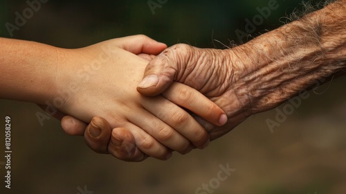 Senior Man and Young Woman Holding Hands, Caregiving Concept for Elderly Support and Assistance