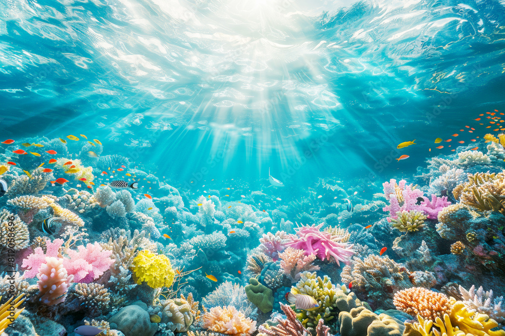 Naklejka premium Vibrant ocean life celebrating World Oceans Day.