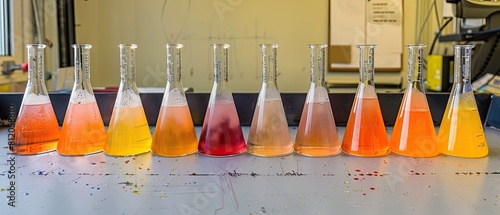Color changing reaction of pH indicators in a laboratory setting