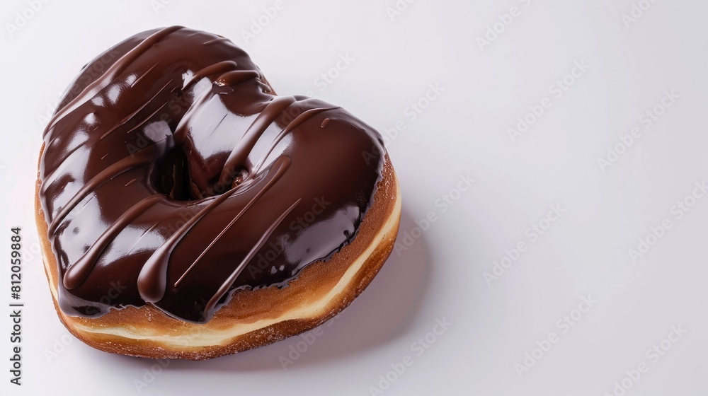 A delectable heart shaped donut draped in rich chocolate positioned against a crisp white backdrop the quintessential Valentine s chocolate treat A delectable heart shaped donut draped in rich chocolate positioned against a crisp white backdrop the quintessential Valentine s chocolate treat