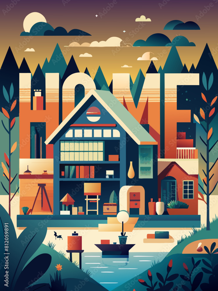 Obraz premium Cozy Evening at a Modern Countryside Home Illustration