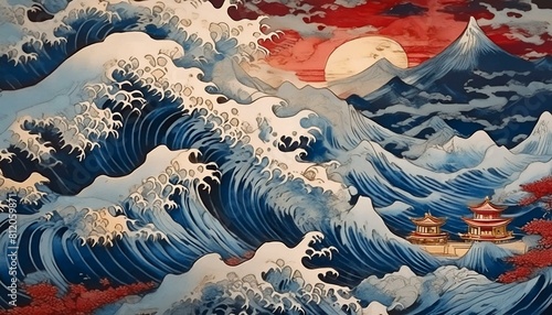   Eternal Vigil  Hokusai s Night Seascape in Red and Yellow 