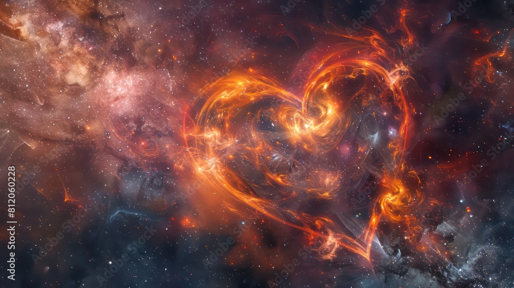Large fiery flaming heart on a dark blue background Large fiery flaming heart on a dark blue background