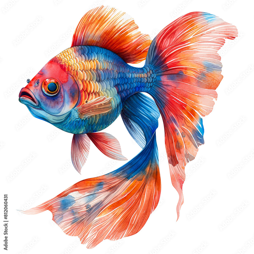 Fototapeta premium watercolor painting of sea fish isolated on transparent background.
