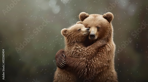 Hyper realistic super cute mama bear hugging baby bear. Happy mother's day greeting card concept photo