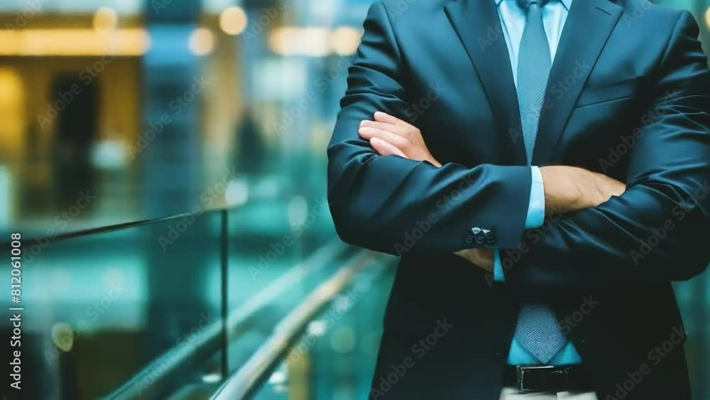 A man in a suit stands with his arms crossed. A man in a suit stands with his arms crossed.