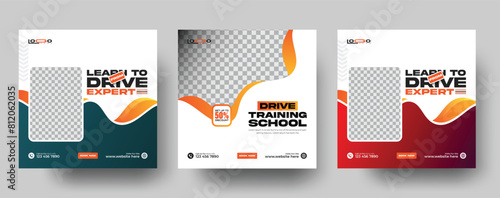 Set of Car Drive training School editable square Instagram banner template. or Car Driving  promotional Instagram post design