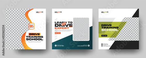 Set of Car Learns To Drive editable square Instagram banner template. or Car Driving  promotional Instagram post design