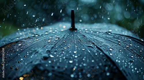 Umbrella and raindrops. Drops of rain fall on the umbrella. photo