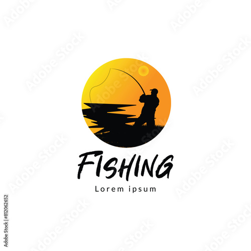 Fishing sunset man logo vector design photo