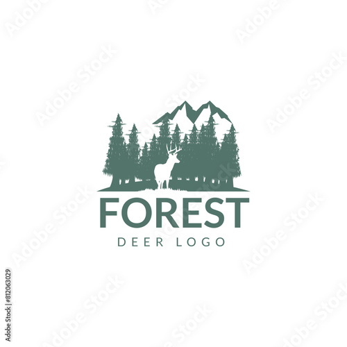 Forest and deer outdoor logo vector design © Nur