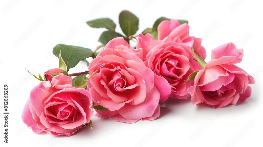 A cluster of vibrant pink roses set against a pristine white background A cluster of vibrant pink roses set against a pristine white background