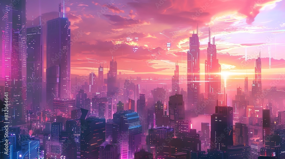 Capture the vibrant cityscape of Utopian Dreams from a rear view perspective Capture the vibrant cityscape of Utopian Dreams from a rear view perspective