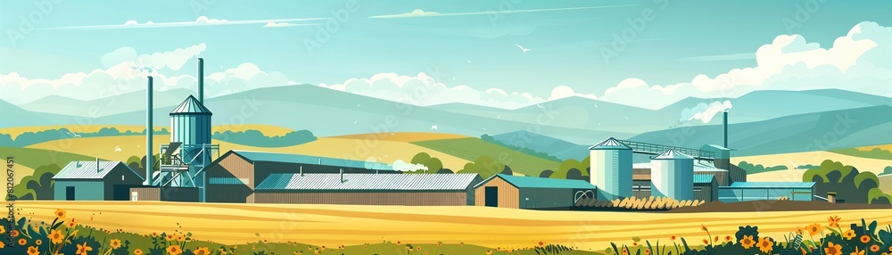 An illustration of a zerowaste feedmill with a focus on renewable energy sources such as solar and wind power The image highlights the sustainable practices employed in agricultural production 8K , hi An illustration of a zerowaste feedmill with a focus on renewable energy sources such as solar and wind power The image highlights the sustainable practices employed in agricultural production 8K , hi