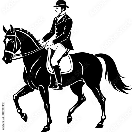 Horse with rider in dressage competition 
 silhouette vector illustration