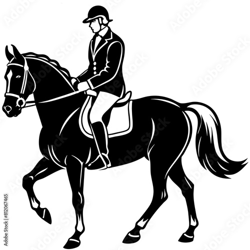 Horse with rider in dressage competition   silhouette vector illustration