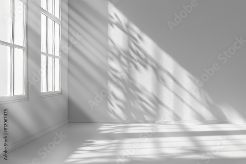 A room with a window and a wall with a shadow on it
