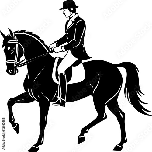 Horse with rider in dressage competition 
 silhouette vector illustration