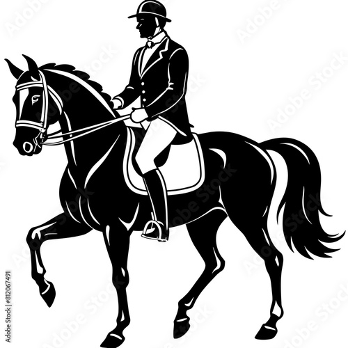 Horse with rider in dressage competition 
 silhouette vector illustration
