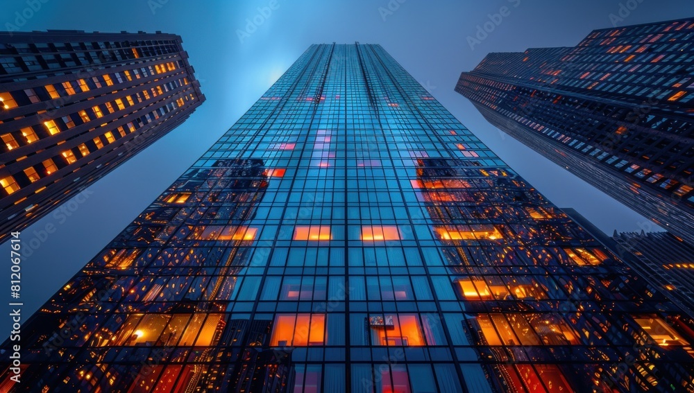 custom made wallpaper toronto digitalCapture the intricate structural design of a towering skyscraper, showcasing its grandeur against the urban skyline.