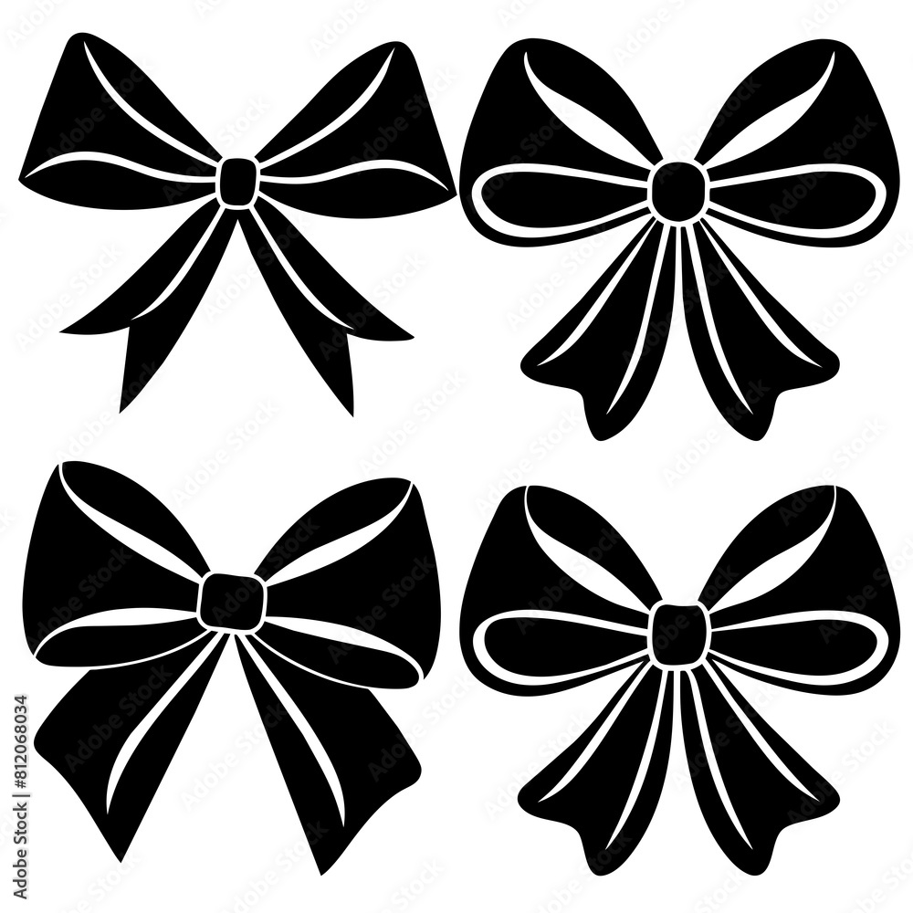 Set of 4 pretty bows vector silhouette on white background Set of 4 pretty bows vector silhouette on white background