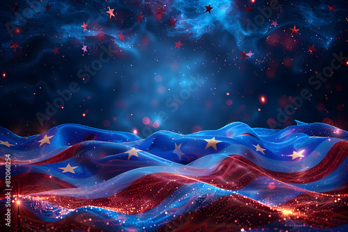 American Flag colors and fireworks mockup background with copy space . 4 July independence day concept celebration