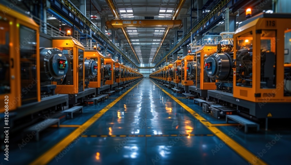 Illuminate the intricate machinery and cutting-edge technology within a manufacturing facility, conveying the essence of innovation and progress. Illuminate the intricate machinery and cutting-edge technology within a manufacturing facility, conveying the essence of innovation and progress.