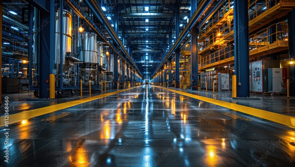 Illuminate the intricate machinery and cutting-edge technology within a manufacturing facility, conveying the essence of innovation and progress. Illuminate the intricate machinery and cutting-edge technology within a manufacturing facility, conveying the essence of innovation and progress.