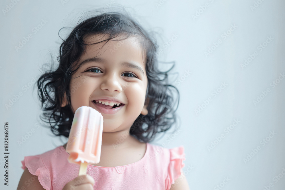 Cute indian little girl child smiling while eating lolly. Cute indian little girl child smiling while eating lolly.