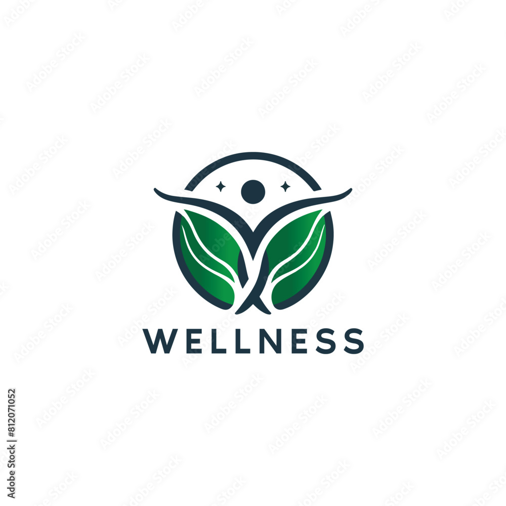 Fototapeta premium wellness logo. yoga logo. Wellness and healthy .natural health wellness fitness and yoga logo design .Human health logo design . Leaf Wellness Logo. spiritual logo