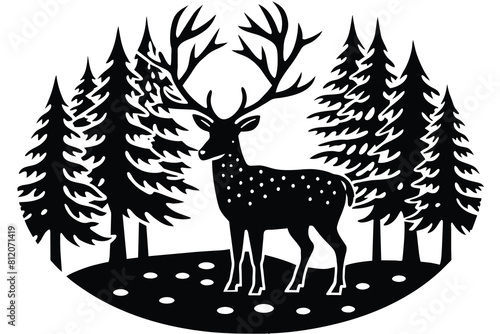 Deer and Forest Landscape  Farm laser cut vector