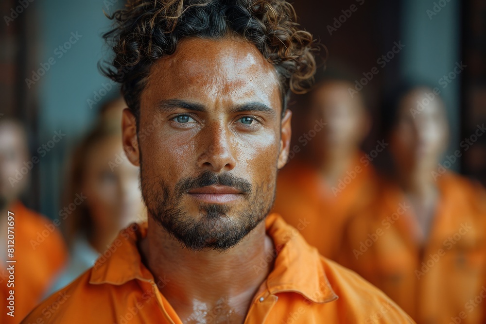 An elderly bearded man with a poignant stare wears an orange robe, conveying solemn wisdom and experience An elderly bearded man with a poignant stare wears an orange robe, conveying solemn wisdom and experience