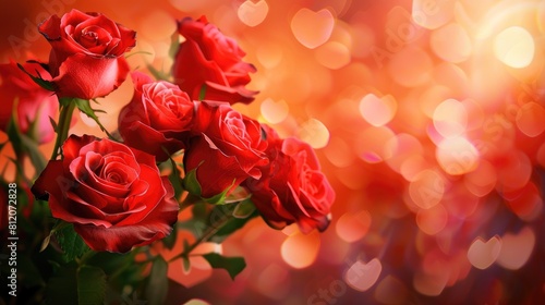 A cluster of vibrant red roses set against a backdrop of love for a romantic card