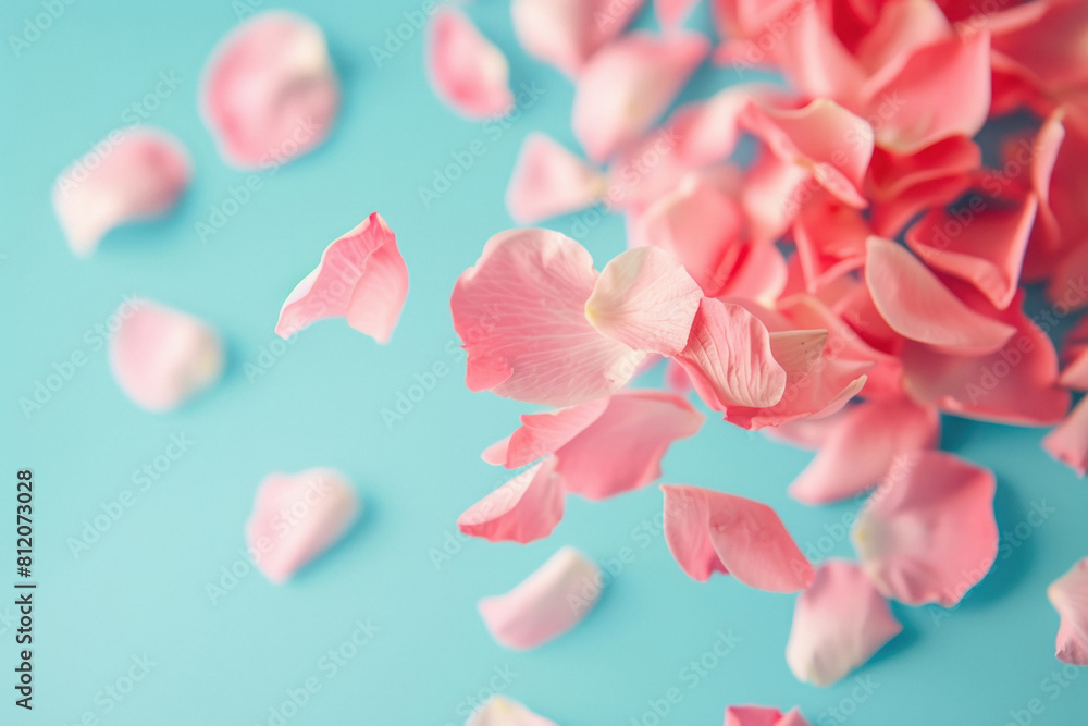 Fototapeta premium pink petal on blue background