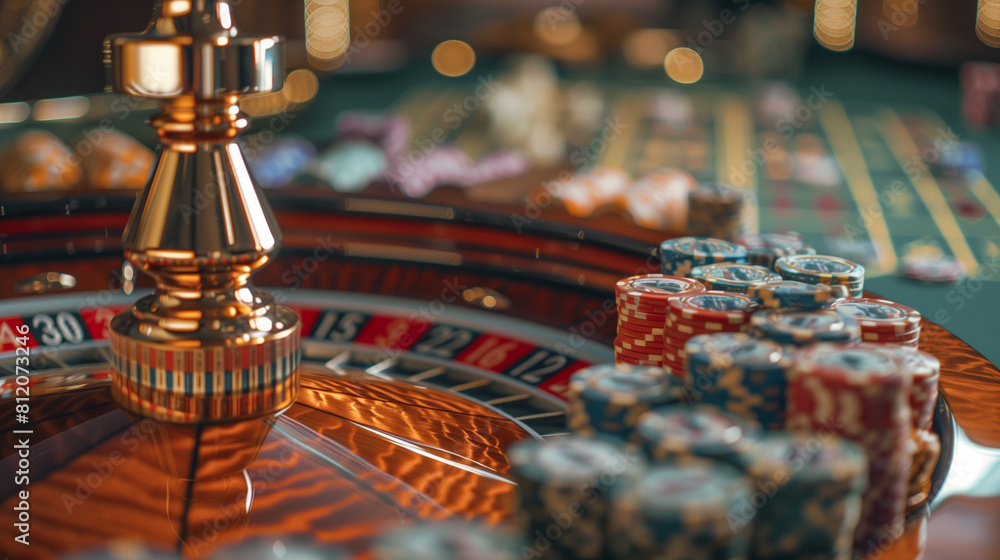 poker chips on a poker table and roulette poker chips on a poker table and roulette