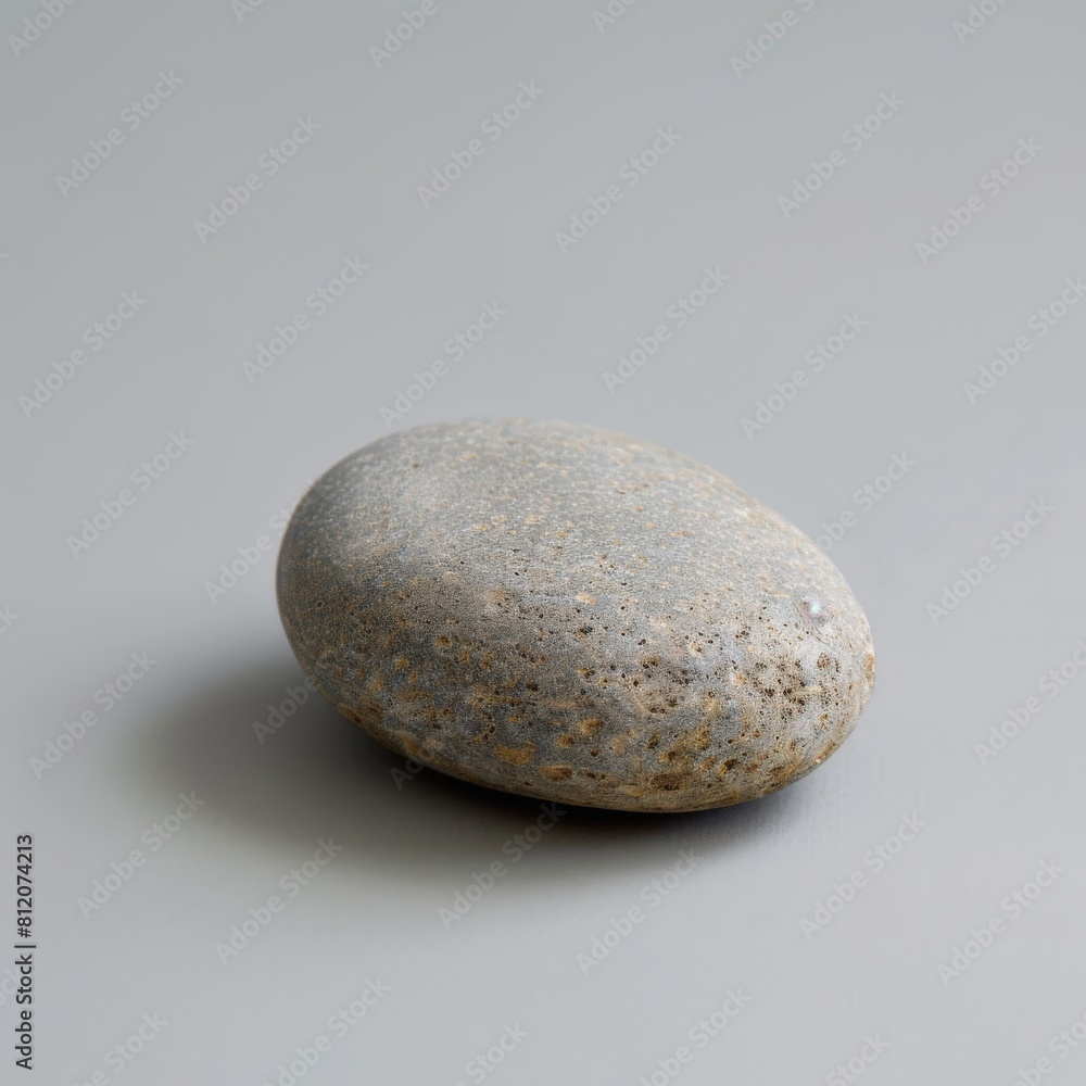 A closeup photo of a single, smooth pebble on a light grey background, with plenty of copy space above it A closeup photo of a single, smooth pebble on a light grey background, with plenty of copy space above it