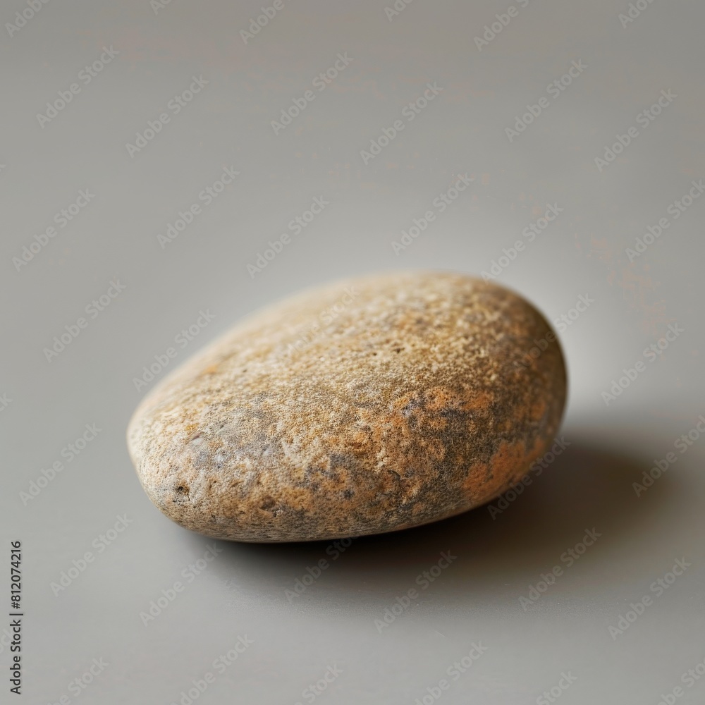 A closeup photo of a single, smooth pebble on a light grey background, with plenty of copy space above it A closeup photo of a single, smooth pebble on a light grey background, with plenty of copy space above it