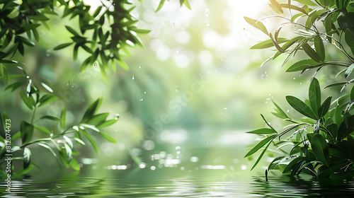 Nature background green plants with river water