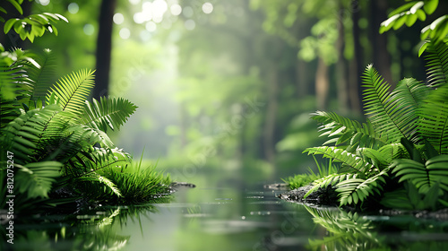 Nature background green plants with river water