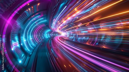 A dazzling light tunnel speeding towards the future photo