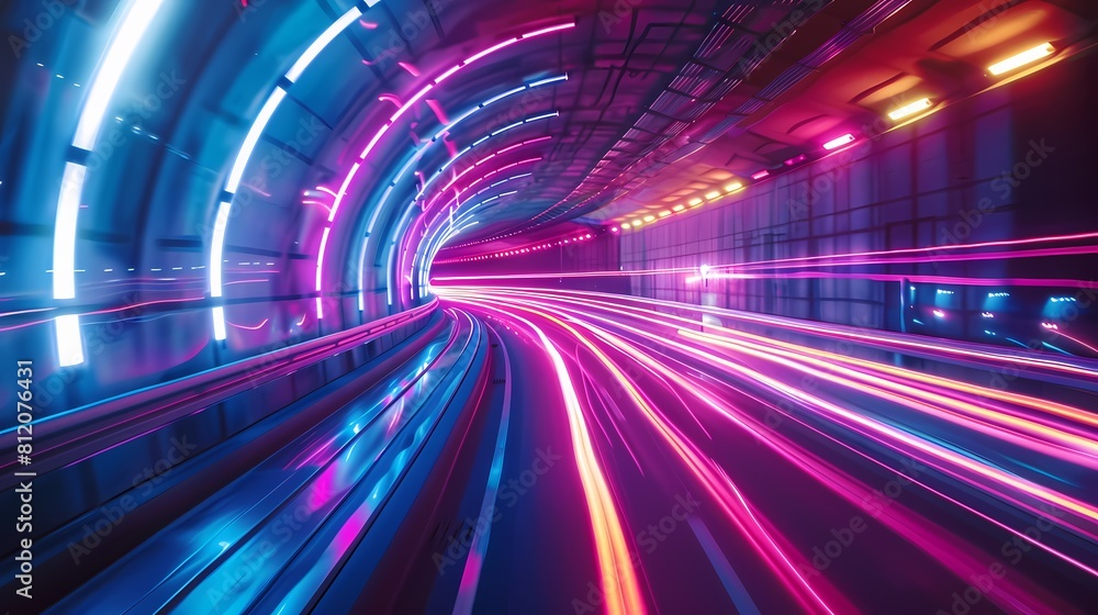 A high speed tunnel awash in vibrant neon lights A high speed tunnel awash in vibrant neon lights