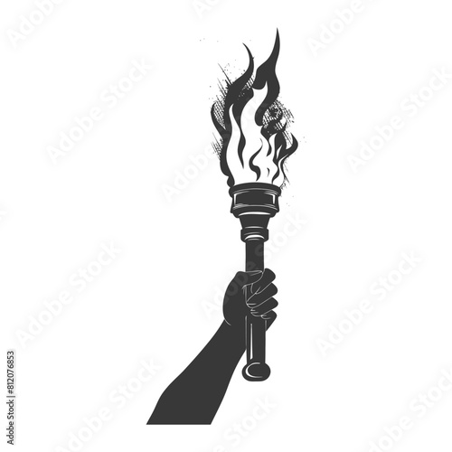 Silhouette hand holding burning torch black color only