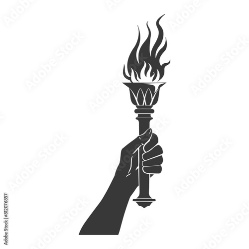 Silhouette hand holding burning torch black color only