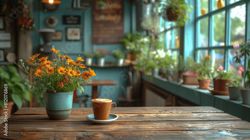 Coffee in the cup on the kitchen table