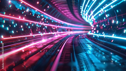 A neon lit futuristic tunnel evoking a sense of high speed travel